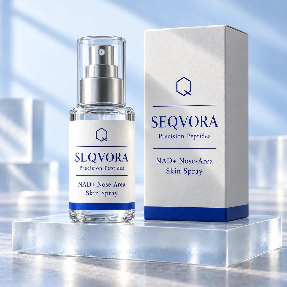 Концепция упаковки SEQVORA: Спрей с NAD+ для кожи вокруг носа