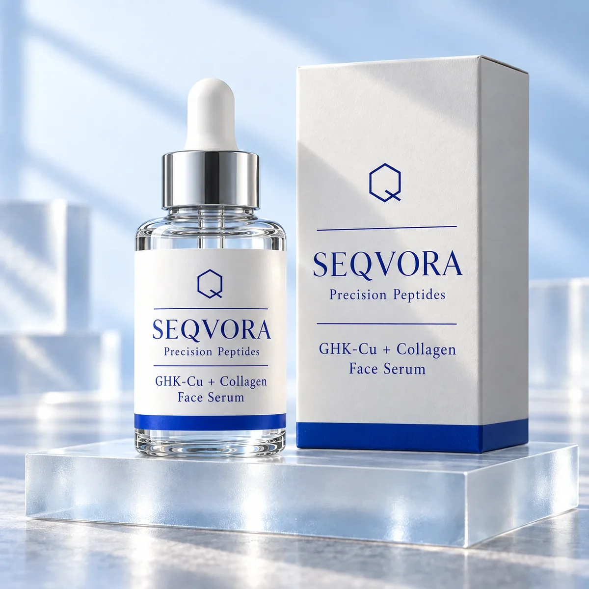 Концепция упаковки SEQVORA: Сыворотка для лица GHK-Cu + коллаген